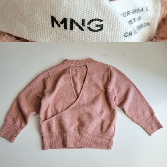 L MNG OPEN BACK CASHMERE - FEEL LONG SLEEVE NEUTRAL PINK SWEATER MANGO LARGE - Picture 1 of 7